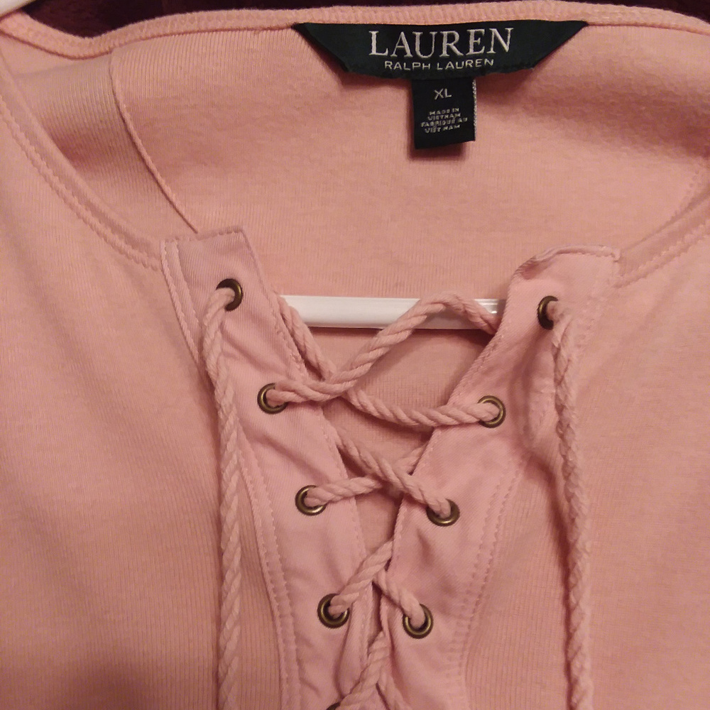 Ralph Lauren Soft Pink Lace Up Top XL EUC